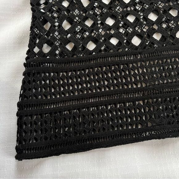 Honey & T Black Crochet High Collar Bell Sleeve Whimsy Goth Boho Blouse Top SZ L - Picture 6 of 15